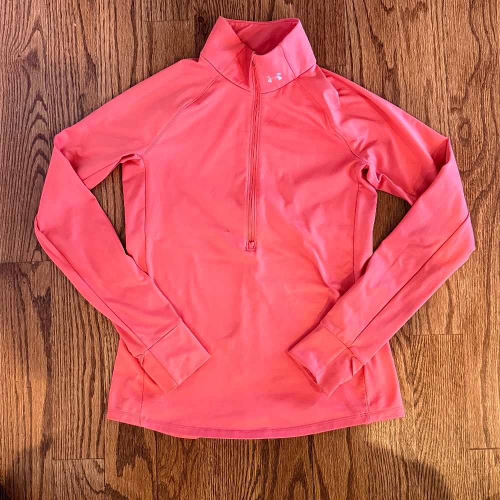 Under Armour ColdGear Quarter-Zip Pullover Athletic Top Neon Pink/Coral S/M